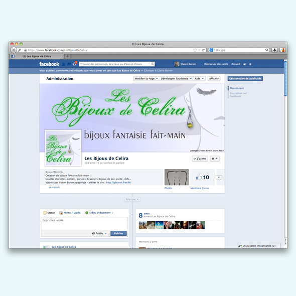 vue de la page Facebook des Bijoux de Celira